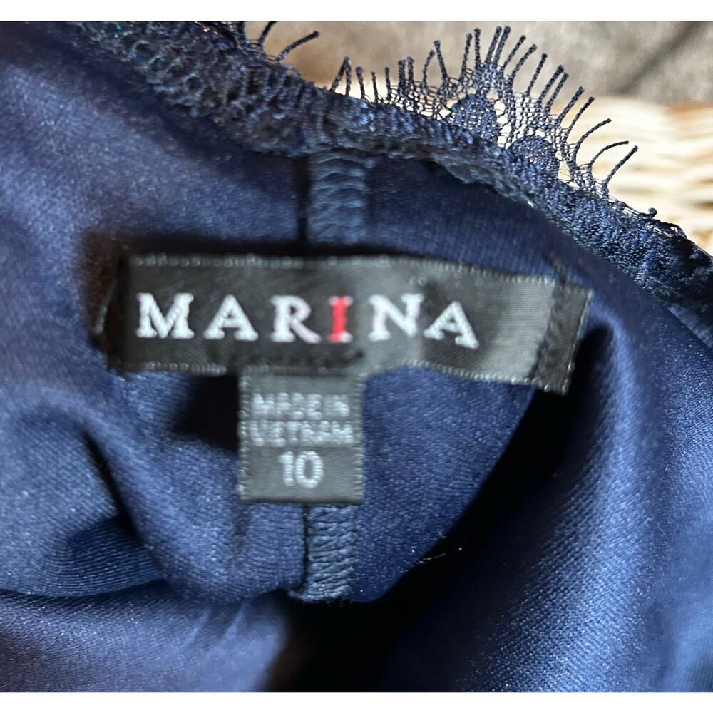 Marina Cocktail Dress Navy Blue Lace Sequin Embellishments V-Neck Size 10 - Picture 9 of 10